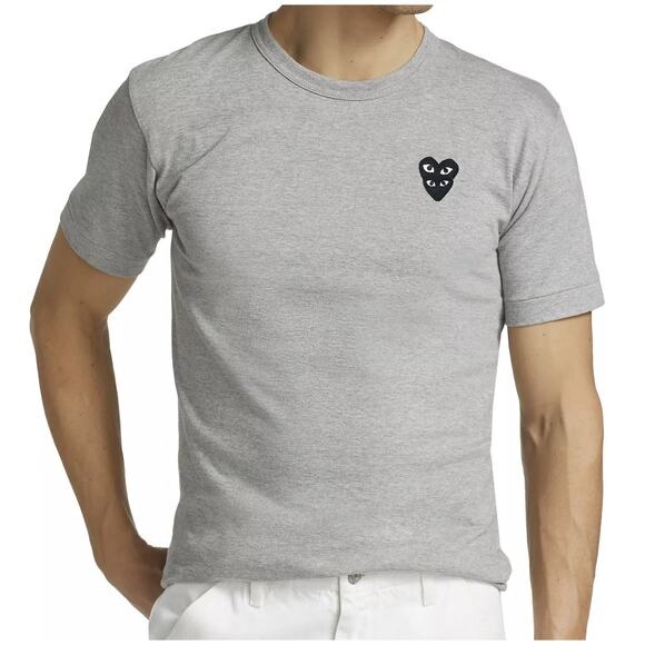 Comme Des Garçons Play Men's Gray Double Heart Logo Short Sleeve T-Shirt Large - Picture 1 of 7